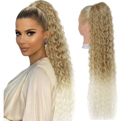 Afro Curly Ponytail Hair Extensions Clip in Drawstring Ponytails Clip-on Hairpins Corn Water Wave Fake Hair Wig Long 30Inch 140G