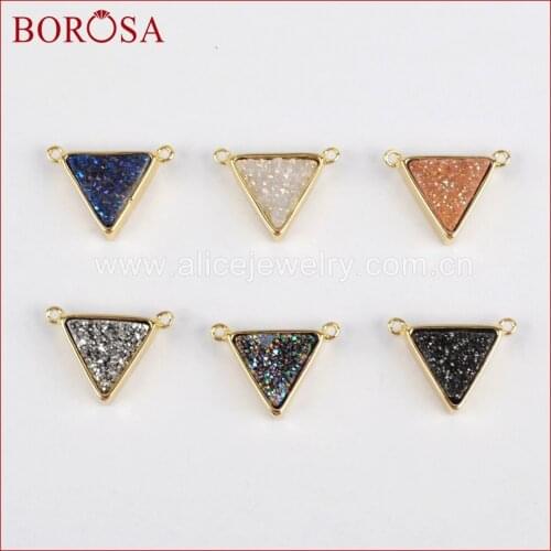 BOROSA Fashion Connector Gold Color Bezel Triangle Rainbow Titanium Geode Druzy Connector Pendants for Women Necklace ZG0157