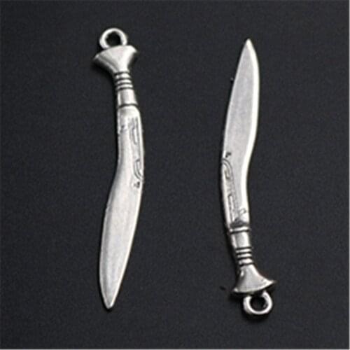 10pcs Silver Plated Gurkha Scimitar Charm Alloy Pendant Bracelet Key Chain DIY Metal Jewelry Handmade 52*11mm A1228