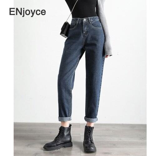 Korean Style Gray Blue High Waist Jeans Women Street Style Cotton Mom Jeans Plus Size Female Boyfriend Vintage Harem Denim Pants