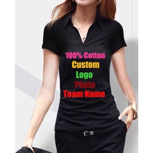 Elastic Cool Women Short Sleeve V Neck T-shirt Custom Photo Logo Text Printed Female DIY Team Company Work T shirts Cotton Tees