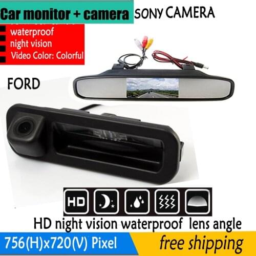 HD 4.3 inch Mirror Monitor DVD Display night vision Car Rear View Camera Parking SONY trunk handle For Ford Focus Mondeo Kuga