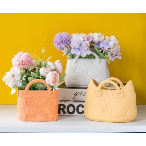Nnordic Ins Morandi Ceramic Handbag Vase Home Decoration Accessories Living Room Flower Arrangement Art Dried Flower Vase Crafts