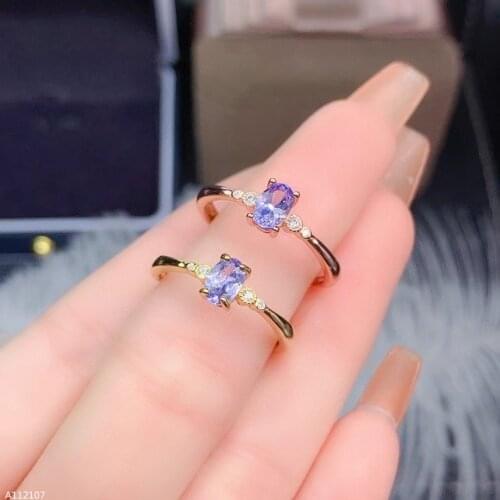 KJJEAXCMY925 Sterling Silver Inlaid Ellipse Natural Tanzanite Stone Girl Ring New Support for Reinspection
