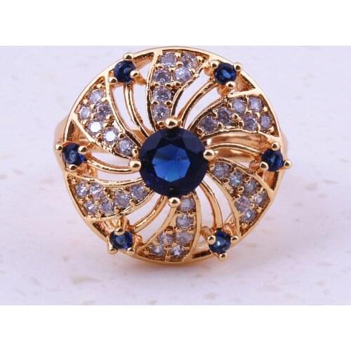 Delightful Blue Crystal & Cubic Zirconia Yellow Gold Color Rings For Women Cheap Party Fashion Jewelry Free Gift Box I0053