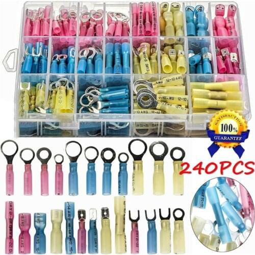 Heat Shrink Wire Terminal Kit for Marine Auto Insulated Electrical Connectors Set 240Pcs Heat Shrink Terminal With Plastic Box