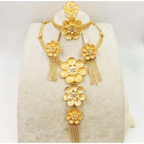 Dubai Jewelry Set Decoration Alloy Jewelry Set Necklace Earring Bracelet Ring Manufacturer Supply Four Set