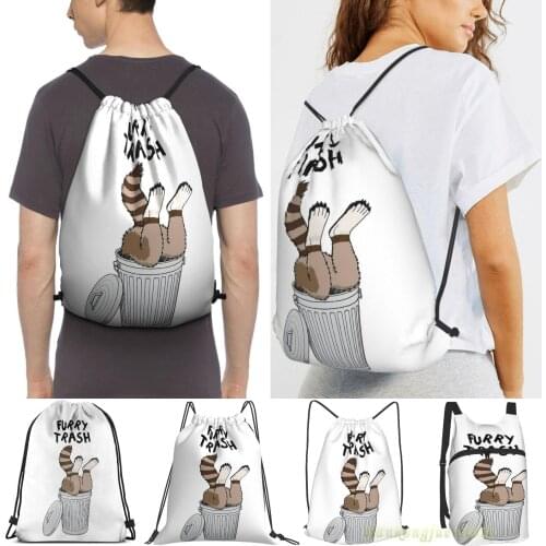 Furry Trash - Brown Raccoon Men Outdoor Travel Gym Bag Waterproof Drawstring Backpack Women Fitness Swimming Bag