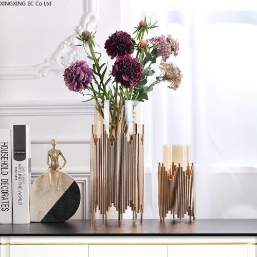 European Style Creative Metal Vase Decoration Dried Flower Flower Arrangement Accessories Living Room Home Decoration Modern