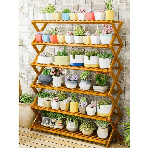 Multi functional folding storage shelf balcony flowers shoes rack organizer living room solid wood household plant stand