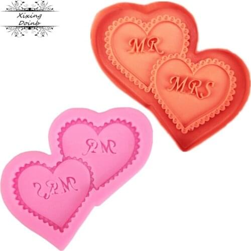 Mr & Mrs Letter form heart chocolate wedding cake decorating tools DIY love cookies baking fondant silicone mold