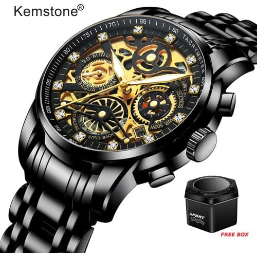 Kemstone Quartz Men Waterproof Watches Luxury Watch Male Fashion Sport Gold Wristwatch Business