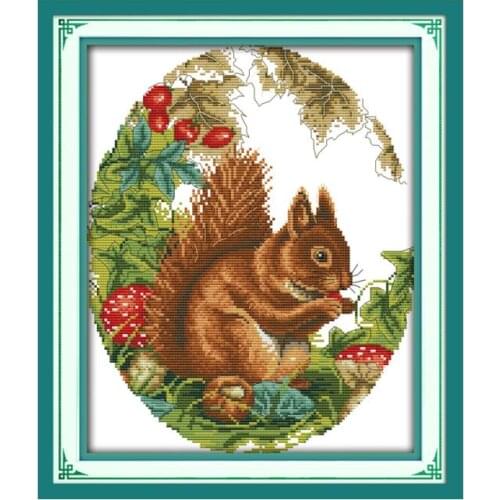 Squirrel in the jungle cross stitch kit 14ct 11ct pre stamped canvas cross stitching animal embroidery DIY handmade needlework