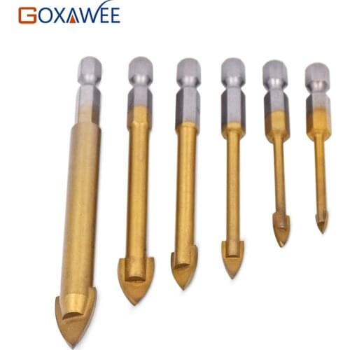 GOXAWEE 6 Pieces Tungsten Carbide Glass Drill Bit Set with 1/4" Hex Shank Titanium Coated Power Tools Accessories