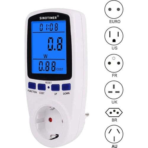 NEW EU US UK FR Plug Socket Digital Wattmeter Power Consumption Watt Energy Meter KWh AC 230V 120V Electricity with backlights