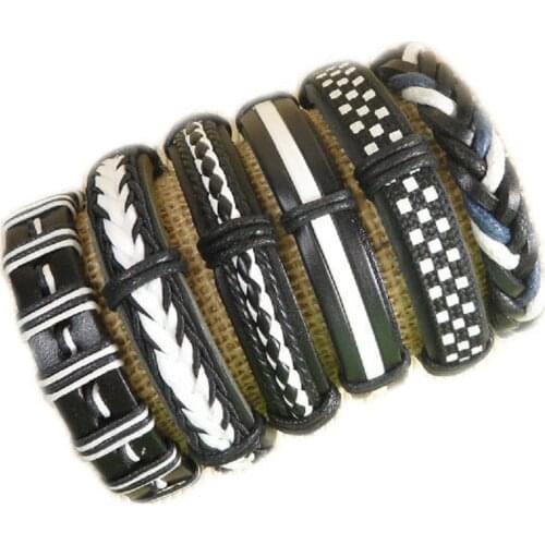 Wholesale Bulk 6PCS/set Handmade Hand-woven Leather Bracelets Mens Womens Jewelry Party Gifts Mix Styles Size Adjustable-DE59