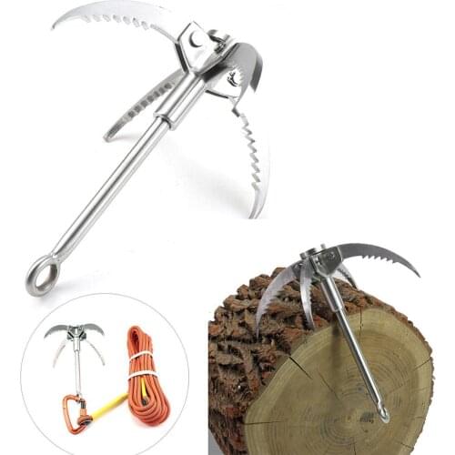 Outdoor Climbing Stainless Steel Grappling Hook with 4 Folding Claws for Camping Hiking Survival Tree Rock Mountain Climbing