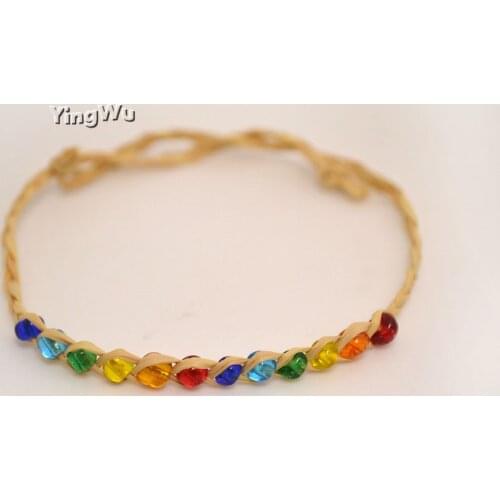 Yingwu Handmade Bohemia Weave Rope Chain Bracelets For Woman Crystal Beads Charms Wristband Fashion Jewelry 20pcs