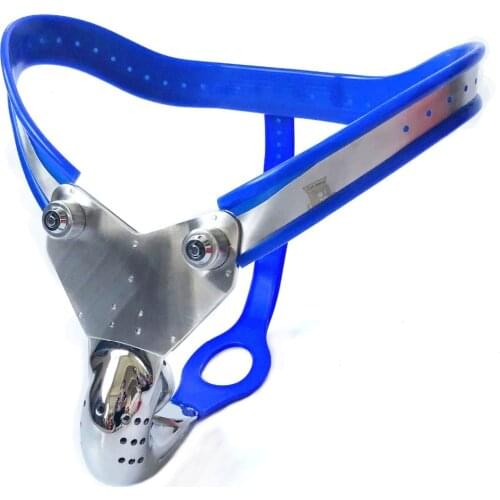 New blue silicone stainless steel male chasity belt panties with anal plug cock cages chastity device cbt sex toys for men