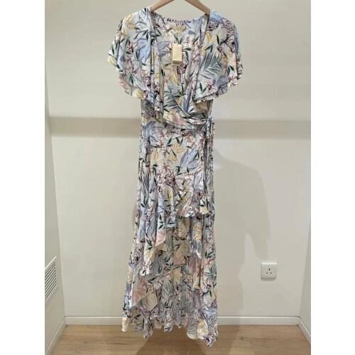 2021 Jungle Print Asymmetrical Design V-neck Ruffled Waist Slimming Dress