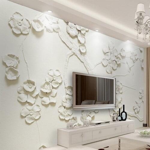 Drop Shipping Customize Any Size 3D Mural Wallpaper Beautiful Embossed Plum Blossom Wallpaper TV Sofa Waterproof Wallpaper Mural