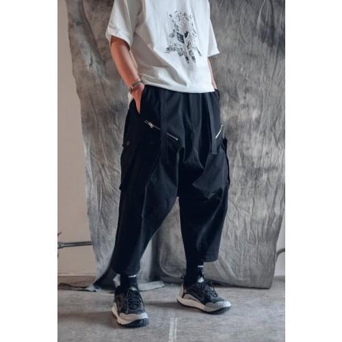 QIUDYU 21ss Drop crotch samurai pants multiple pockets waist adjustment ankle length techwear ninjawear japanese streetwear
