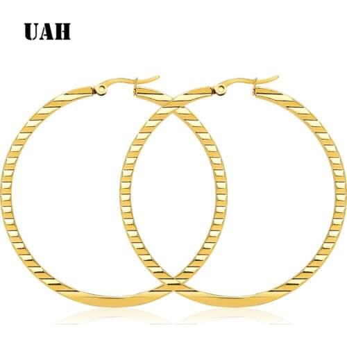 UAH Gold Stainless Steel Big Circle Round Hoop Earrings Long Basketball Celebrity Creole Earrings Brincos Jewelry for Women