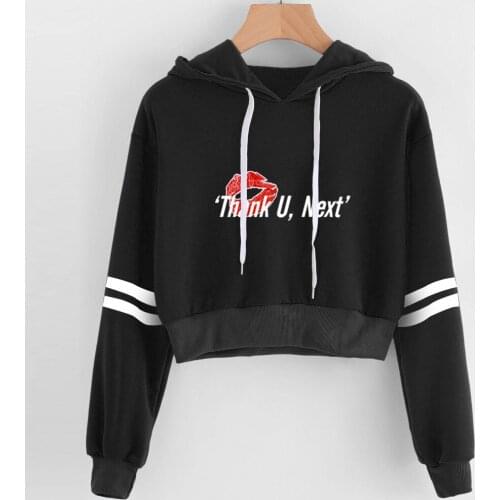 Ariana Grande Hoodies Album Thank U Next Print Girls Black Sexy Dew navel Hoodie Sweatshirts Korean Womens Fashion Clothes