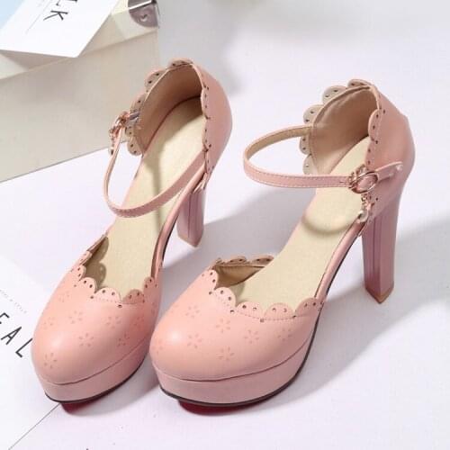Summer Korean Harajuku Style High-heeled Sweet Lolita Shoes Coarse Heel Princess Cosplay JK Uniform Lolita Shoes
