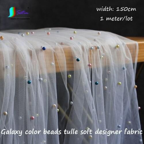 High Quality Wedding Dress Veil Photographic Background Designer Fabric, Color Beads Soft Tulle Perspective Mesh Fabrics A0194F