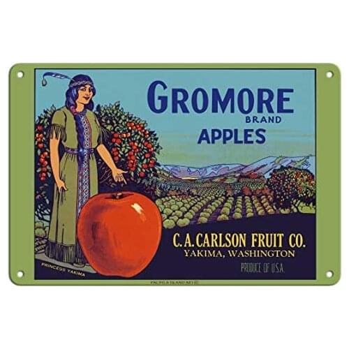 Gromore Brand Apples - Yakima, Washington - C.A. Carlson Fruit Co. - Fruit Crate Label c.1930s Metal Tin Sign