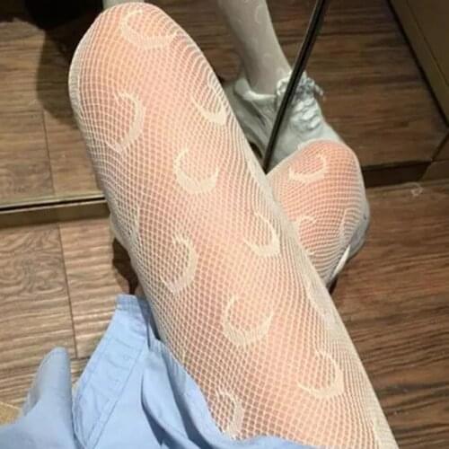 Female Pantyhose Moon Bowknot Patterns Hollow Out Stockings Leggings for Spring Summer