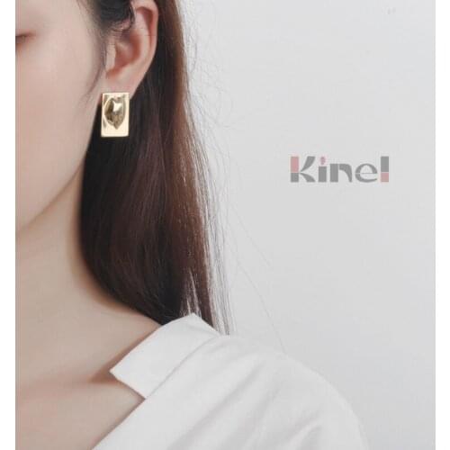 Kinel High Quality 925 Sterling Silver Personality Geometry Square Earrings for Women Gold Color Wedding Engagement Korea Jewelr