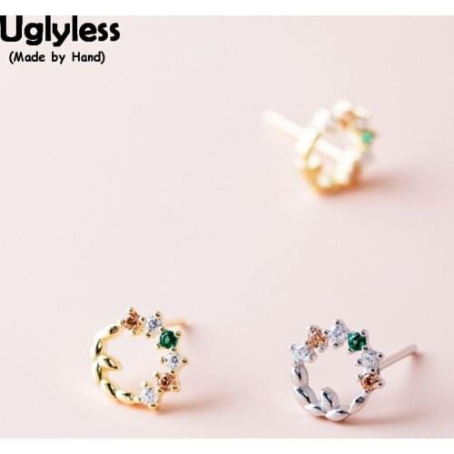Uglyless 100% Real 925 Sterling Silver Garland Earrings for Women Colorful Zircon Crystals Wreath Stud Earrings MINI Brincos