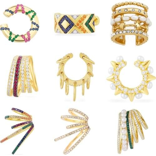 WELBACK Hot Sale Wide Ear Cuffs Clip on Earrings for Women Without Piercing Pearl Crystal Cartilage Earcuffs Wedding Ear Clips