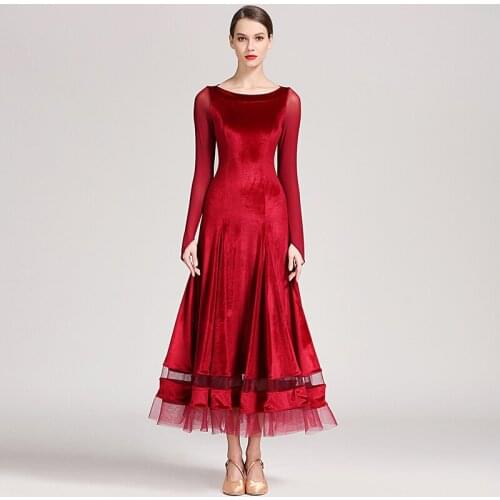 Lady Ballroom Dancing Dress Girls Warm Waltz Tango Dancing Costumes Velvet Modern Suits National Standard Dance Costume D0746