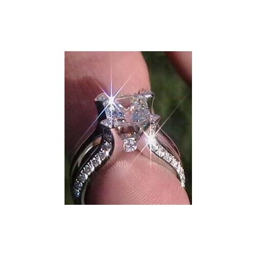 Womens Fashion Sparkling Silver Plated Princess Cut Square CZ Zircon Rings Ring Wedding Engagement Fine Jewelry Lovers Gifts