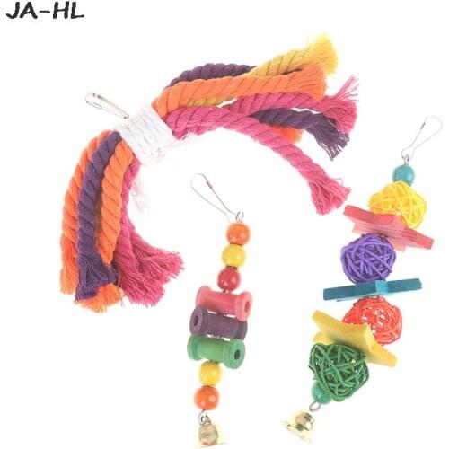 1/7PCS Pet Tool Parrot Birds Toy Kit Swing Hanging Bells Wooden Bridge Accessories Bird Toy Standing Training random Color