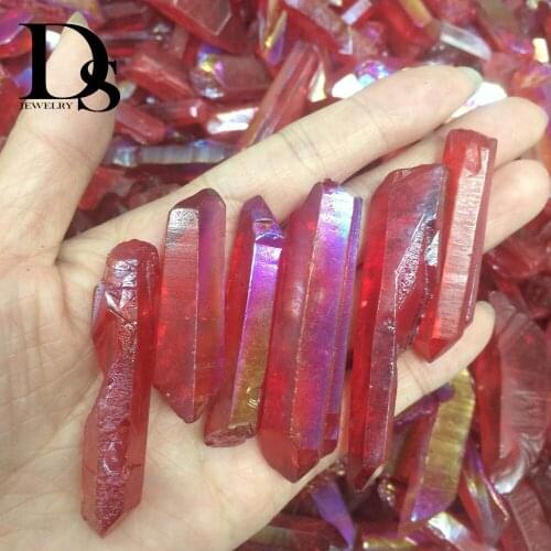 10 pcs Red Angel Aura Titanium Quartz Crystal Wand Point Natural Raw Crystal Healing Hexagonal Prism Cluster DIY Jewelry Charms
