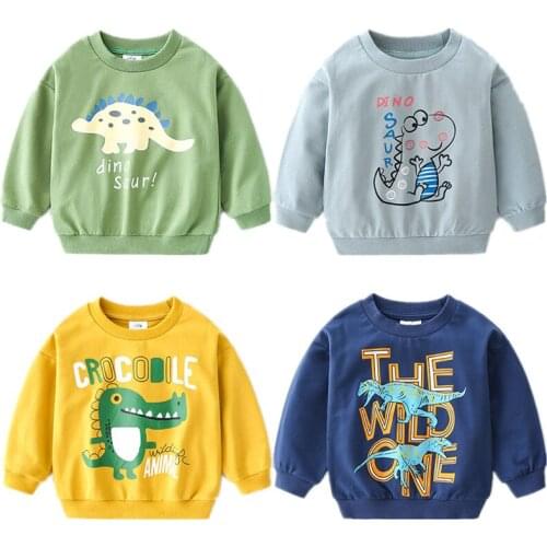 2021 Spring Autumn Casual 2-10 Years Children Long Sleeve Animal Print Cartoon Dinosaur Pattern Kids Baby Boy Cotton Sweatshirt