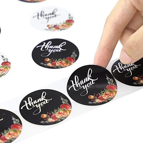 100-500pcs Thank You Stickers Floral Seal Labels For Package White Black Labels Stationery Sticker 1inch Decoration Sticker