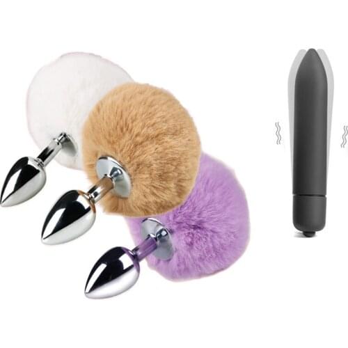 10 speeds Vibrators Mini Bullet Rabbit Tail Tapered Tip Anal Plug Fetish Stainless Steel Anal Plug Sex Toy,Sexy Accessories