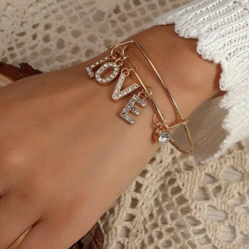 Zircon LOVE Letter Bracelet for Women Retro Simple Alloy Micro Inlaid Opening Adjustable Bracelet Fashion Jewelry Girlfriend Gif
