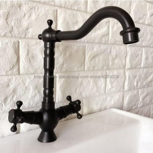 Black Oil Rubbed Brass Double Handles Bathroom Faucet Basin Faucet Vanity Vessel Basin Mixer Tap Sink Faucet Bnf363