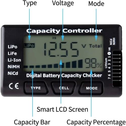 7 Digital Battery Capacity Checker LiPo LiFe Li-ion Nicd NiMH Battery Voltage Tester Checking Capacity Controller