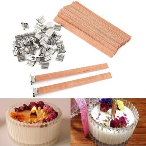50pcs 6-19cm Wooden Candle Wick with Sustainer Tab Candle Wick Core DIY Handmade Candle Making Pick Supply Soy Parffin Wax Wick
