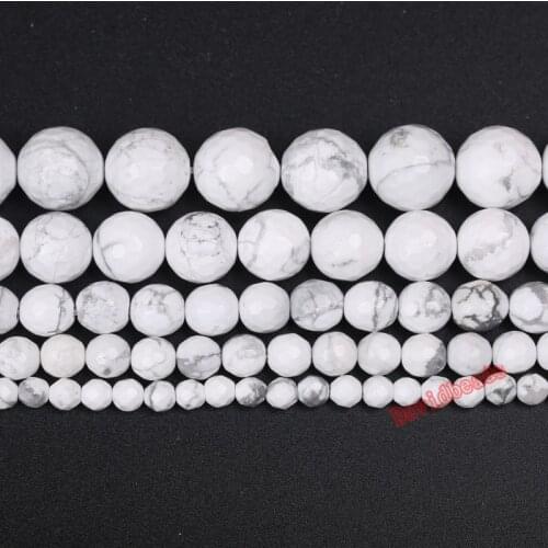 Fctory Price Natural Stone Faceted White Turquoises Round Loose Beads 16" Strand 4 6 8 10 12 MM Pick Size For Jewelry