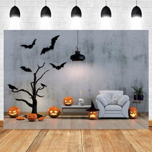 Yeele Halloween Backdrop Photocall Bat White Sofa Pumpkin Lantern Interior Scenes Background Photography Photo Studio Photophone