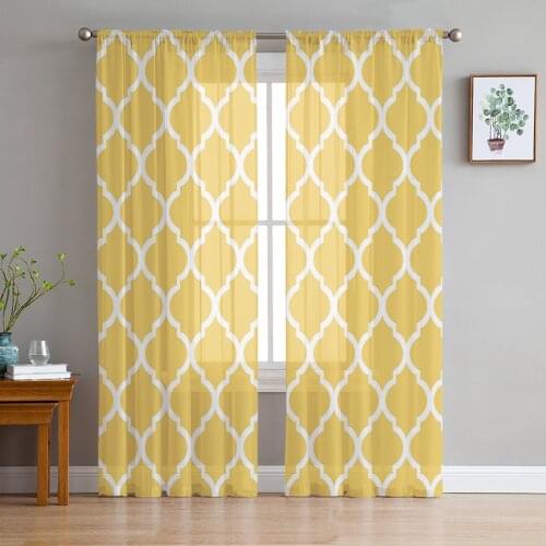 Geometry Moroccan Yellow White Sheer Curtains for Living Room Bedroom Kitchen Tulle for Windows Voile Yarn Curtains for Bedroom