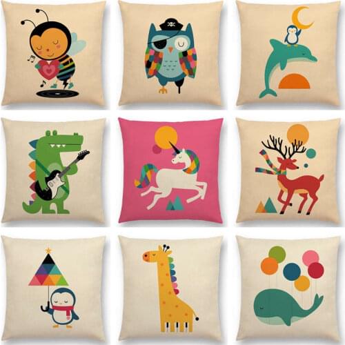 Hot Sale Super Cute Cartoon Animals Unicorn Penguin Giraffe Whale Deer Bunny Parrot Bee Dolphin Owl Cushion Sofa Throw Pillow